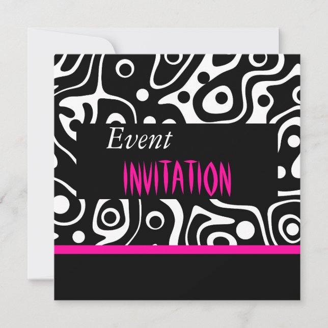 Invitation Retro Bright Pink Wild Black White (Front)