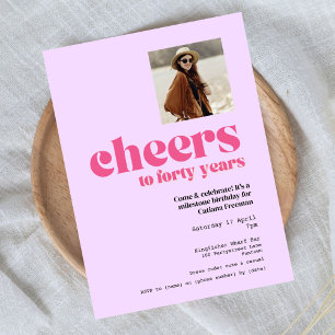 Invitation, Retro Purple & Pink, 40th birthday Postcard