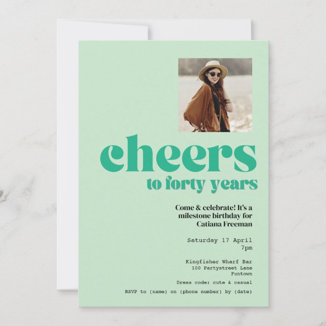 Invitation, Retro Sage Green, 40th birthday party Invitation (Front)