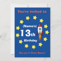 Invitation - Rocket ship Custom Birthday -add name