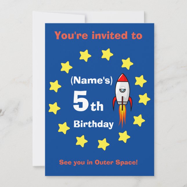 Invitation - Rocket ship Custom Birthday -add name (Front)