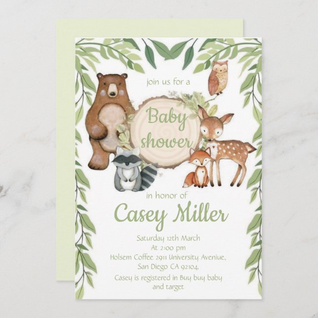 Invitation Rustic Woodland Forest Animal Baby show (Front/Back)