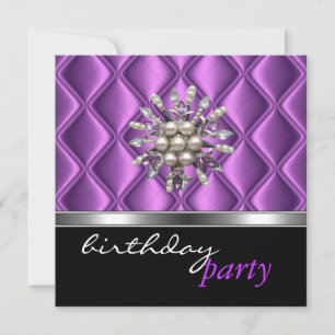 Invitation Silver Mauve Purple Crystal Jewel Black