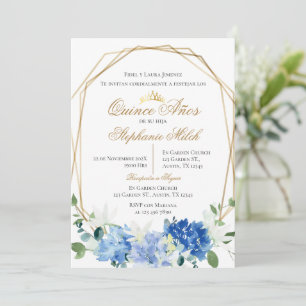Invitation Spanish Quinceanera Blue floral invit