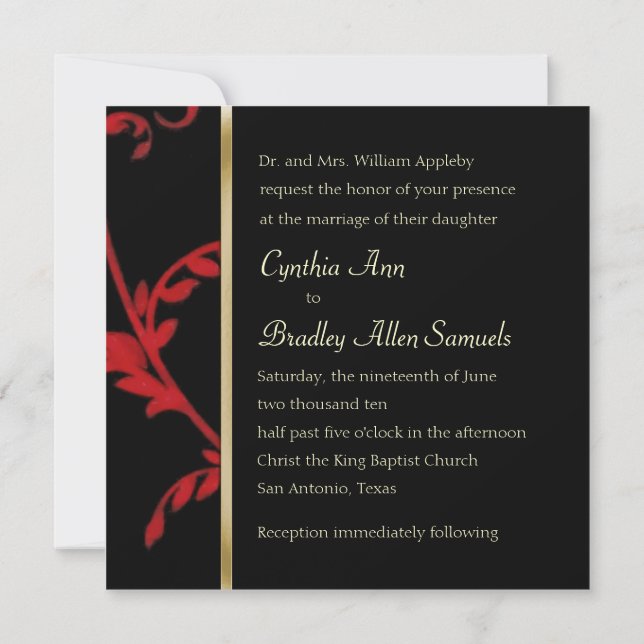 Invitation Square Acanthus Vine Black and Red (Back)