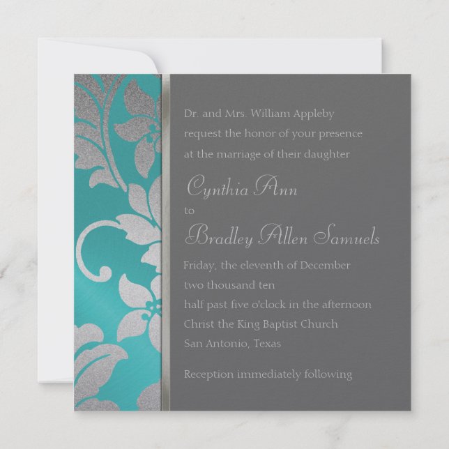 Invitation Square Silver Damask (Back)