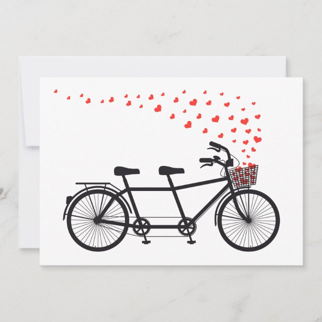 Invitation tandem bicycle with red hearts (Front)