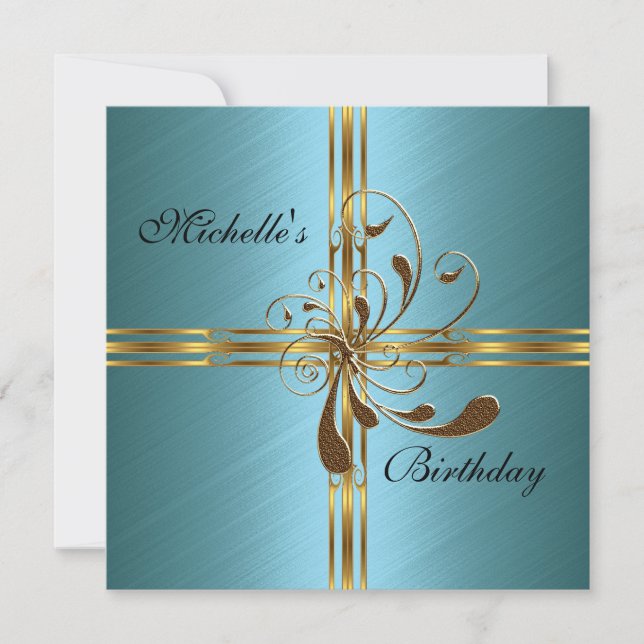 Invitation Teal & Gold Abstract (Front)