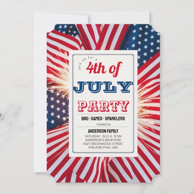 Invitation to a 4th of July barbecue party (Front)