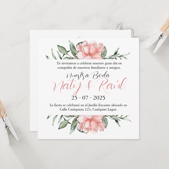 Invitation to Pastel Pink Wedding (Front/Back In Situ)