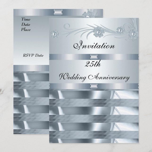 Invitation Wedding Anniversary 25th Silver Blue (Front/Back)