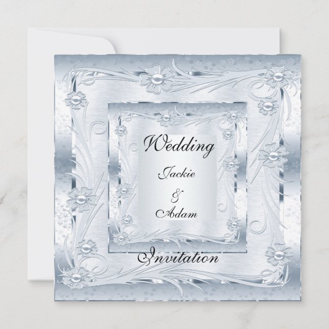 Invitation Wedding Engagement Silver Blue Art Deco (Front)