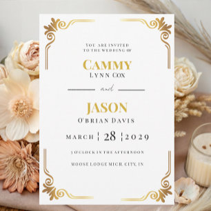 Invitation Wedding Gold Scroll Corner Frame 