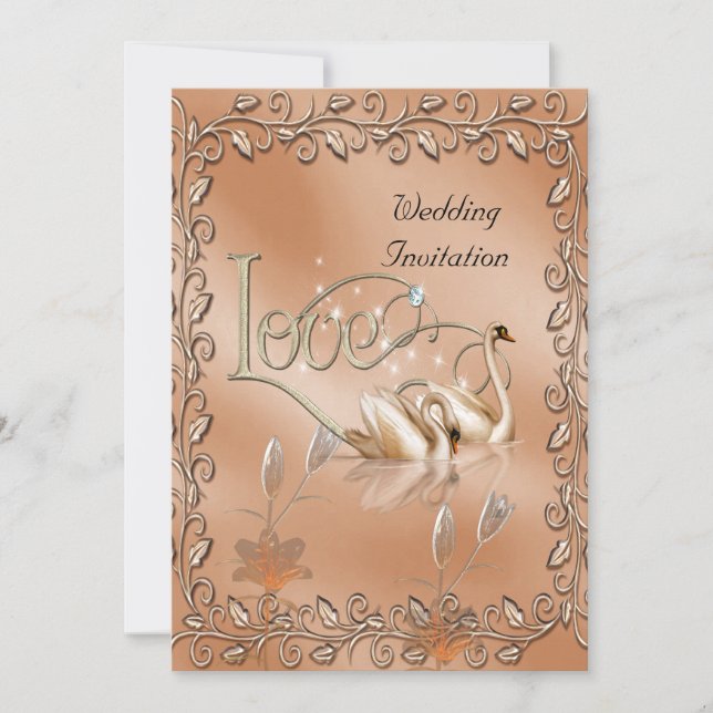 Invitation Wedding Love Swans Floral (Front)