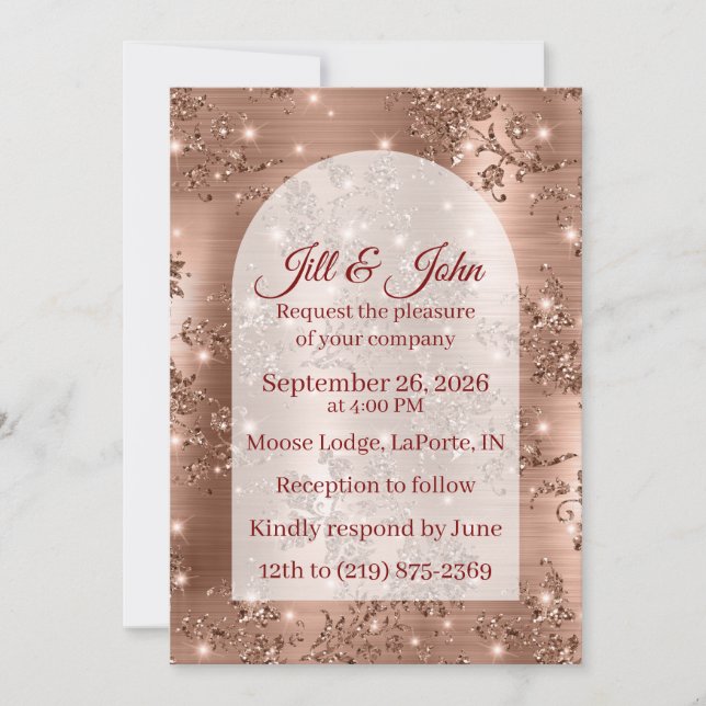 Invitation Wedding Rose Gold Arched Glitter (Front)