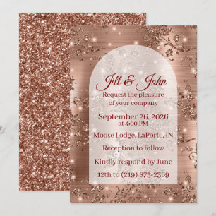 Invitation Wedding Rose Gold Arched Glitter