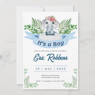 Invitation Welcome Baby Boy Shower Elephant