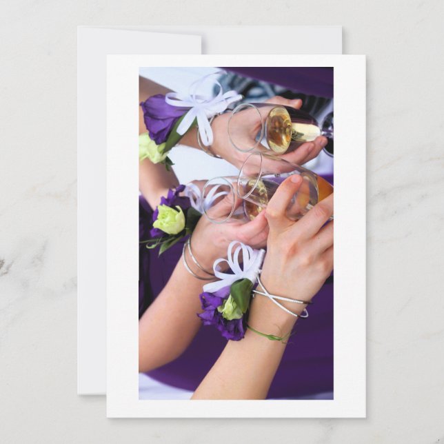 Invitation with hands holding champagne flutes (Front)