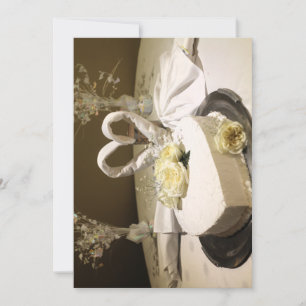 Invitation with heart shaped cake table decoration