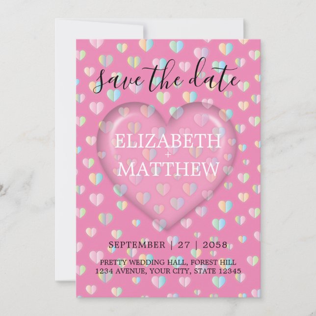 Invitation with Pink Heart and Speckles Template (Front)