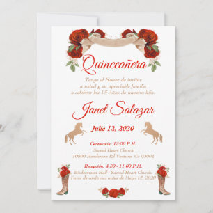 Invitations Charro Quinceañera Charra Red