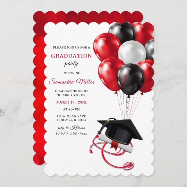 Invitations for Nursing Graduation Party (Front/Back)