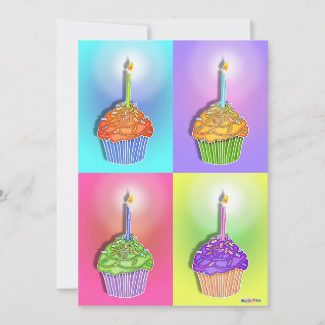 Invitations - Pop Art Birthday Cupcakes (Front)