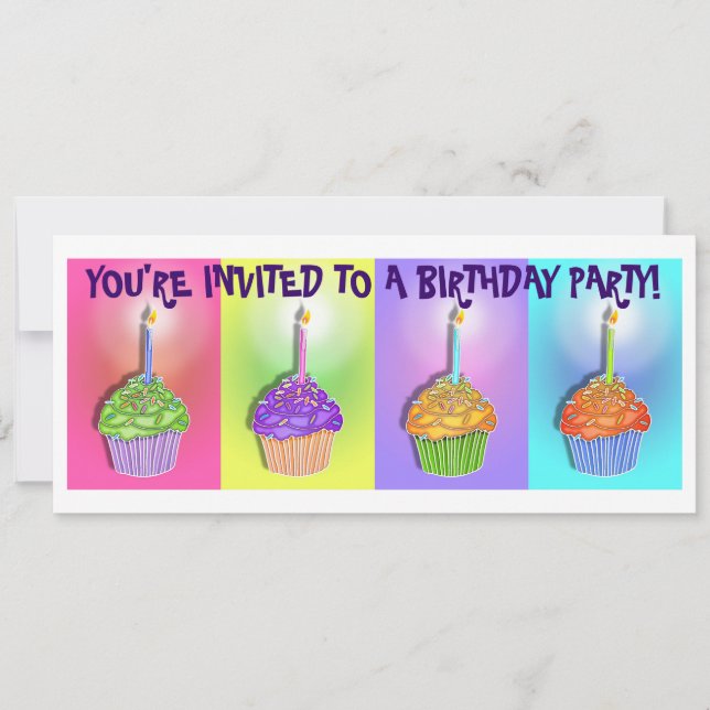 Invitations - Pop Art Birthday Cupcakes (Front)