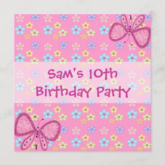 Invite 10th Birthday Floral Pink Butterfly