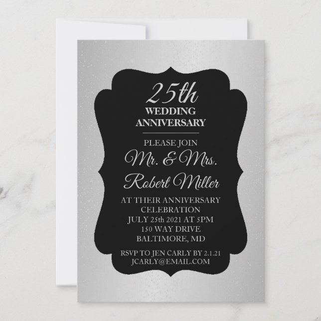 Invite - 25th Wedding Anniversary Silver Confetti (Front)