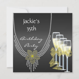 Invite 35th Birthday  Elegant Jewels Champagne