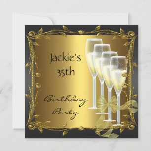 Invite 35th Birthday Party Elegant Black Gold