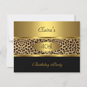 Invite 40th Birthday Party Leopard Gold Black