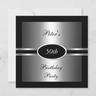 Invite 50th Birthday Party Black  Silver