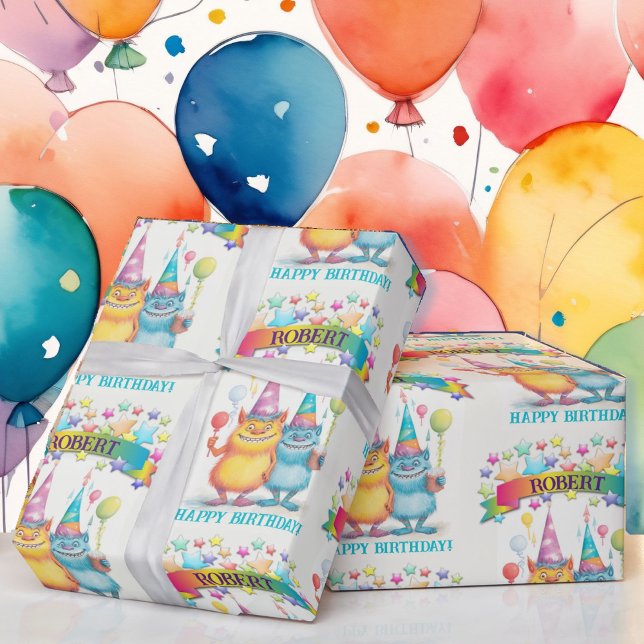 Invite All The Little Monsters Birthday Party Name Wrapping Paper (Creator Uploaded)