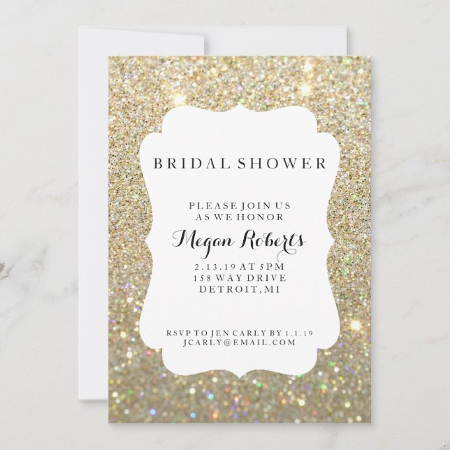 Invite - Bridal Shower Day Fab - Gold Glitter (Front)