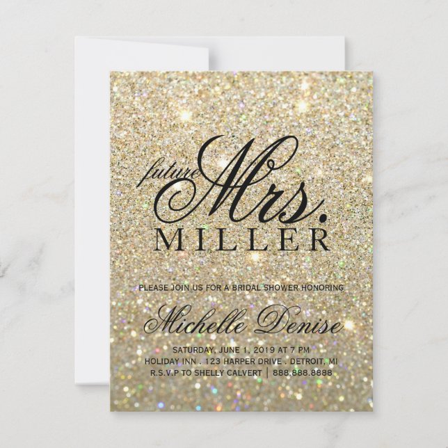 Invite -Gold Glitter Fab future Mrs. BridalShower3 (Front)