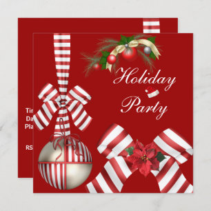 Invite Holiday Party Red White Candy Stripe Bow 4