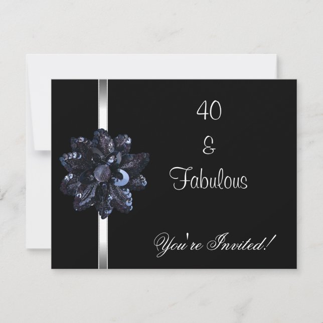 Invite Party Black Sequin Flower Fabulous 40th (Front)