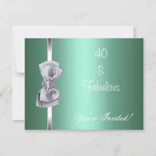 Invite Party Mint Silver Bow Fabulous 40th