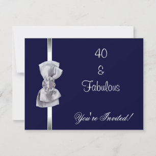 Invite Party Silver Bow Fabulous 40th Navy