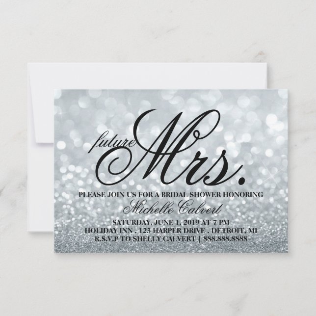 Invite - Silver Glitter Fab Shower future Mrs (Front)