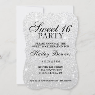 Invite - Silver Glitter Fab Sweet 16