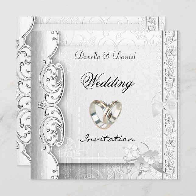Invite Wedding Elegant White Lace Rings (Front/Back)