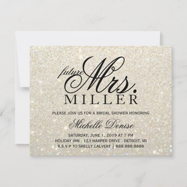 Invite - White Gold Glit Fab future Mrs. Bridal 2 (Front)