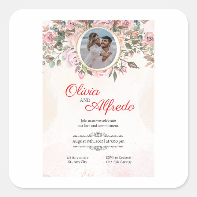 Invited to the Widding Square Sticker (Front)