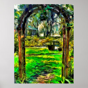 Inviting Backyard Archway Painterly Poster