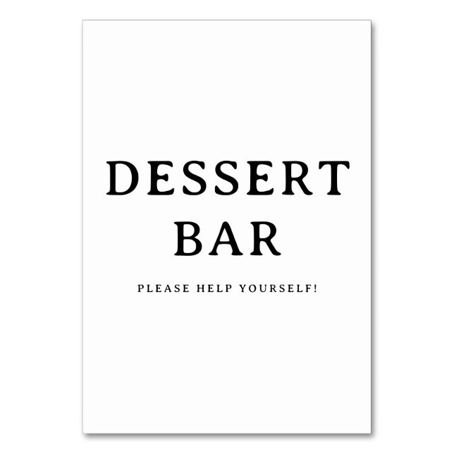 Inviting Black Minimalist Dessert Bar Sign Table Number (Front)