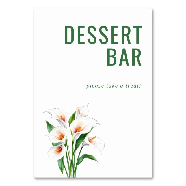 Inviting Green Floral Dessert Bar Sign Table Number (Front)
