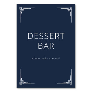 Inviting Navy Blue Minimalist Dessert Bar Sign Table Number